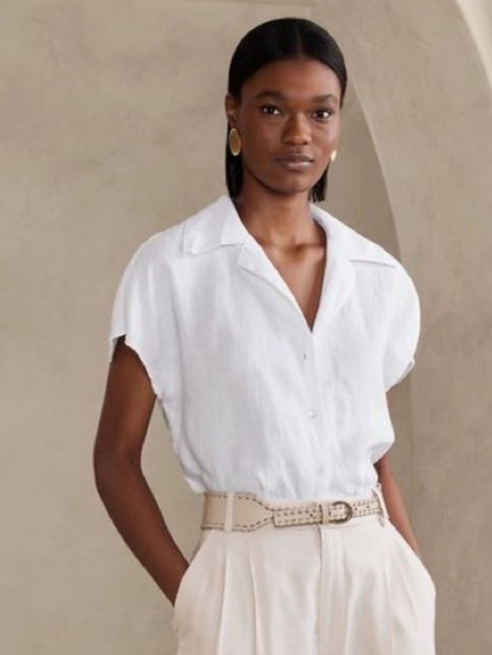 Banana Republic Clara Linen Shirt White Coastal NWOT Sz S